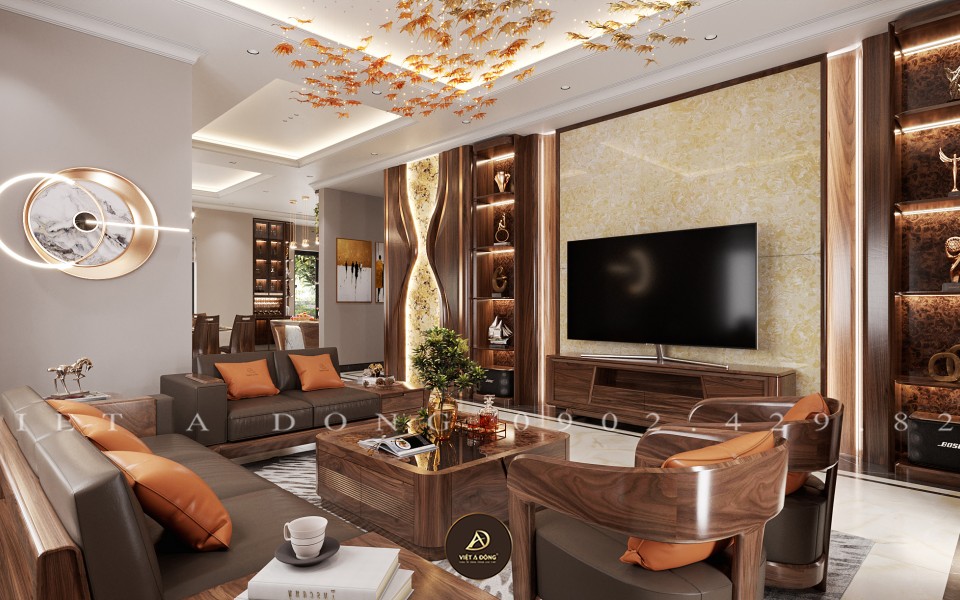 Thiết kế - Thi công nội thất biệt thự gỗ óc chó tại Hoài Đức, Hà Nội - Chú Côi